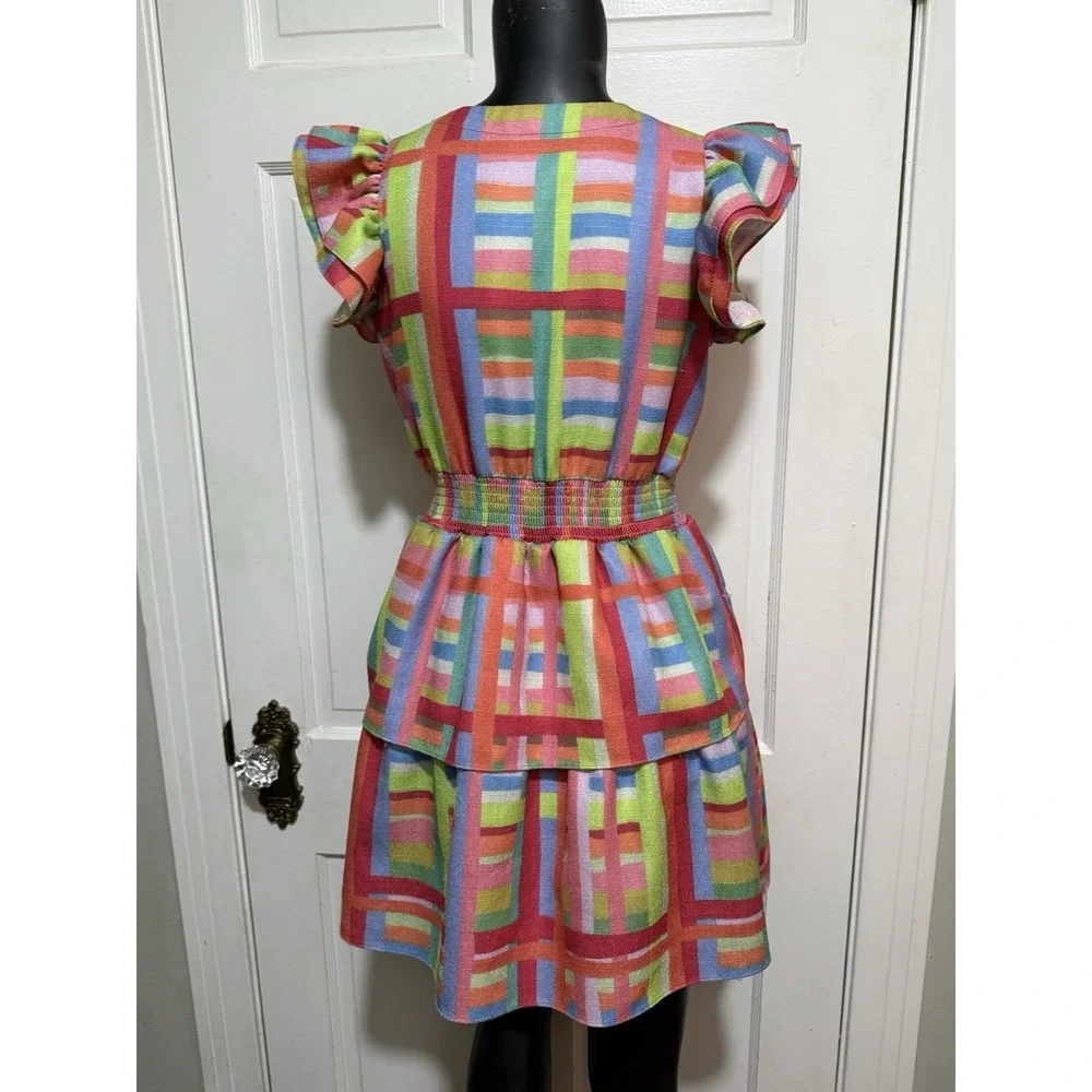 Brown Bowen & Company Girls 14 Mae Rainbow  Row  Ruffle Multicolored  Fun Dress